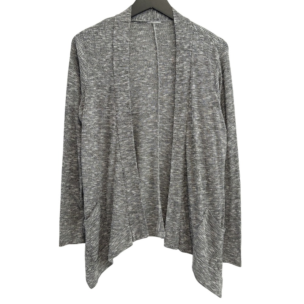 Waterfall Cardigan Womens Large Gray Marl Knit Open Front Long Sleeve